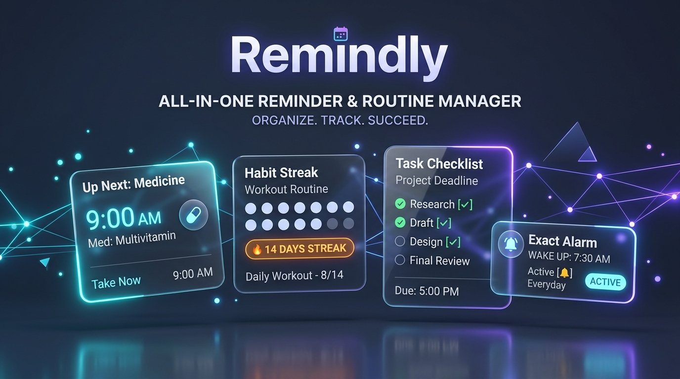 Remindly – Full interface design mockup